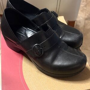 Dansko Tamara black leather buckle clogs 39
